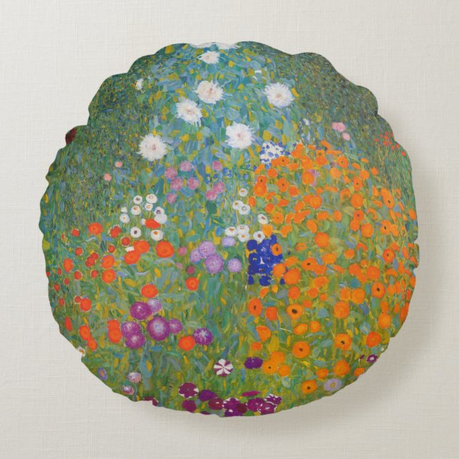 Gustav Klimt Flower Garden Cottage Nature Round Pillow (Front)