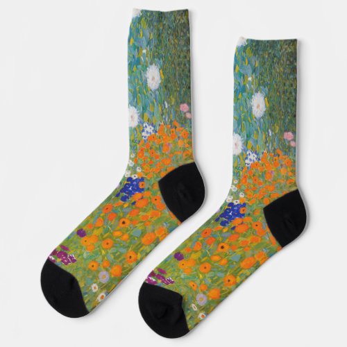 Gustav Klimt Flower Garden Cottage Nature Socks