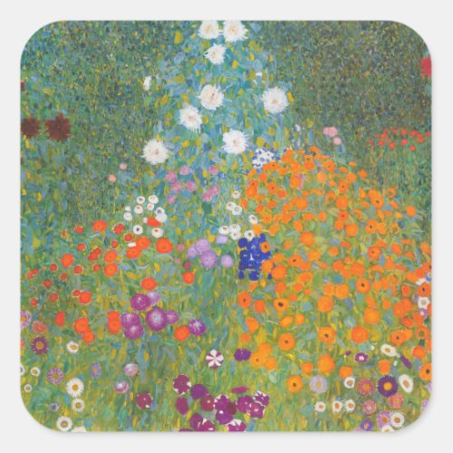 Gustav Klimt Flower Garden Cottage Nature Square Sticker