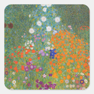 Gustav Klimt Flower Garden Cottage Nature Square Sticker