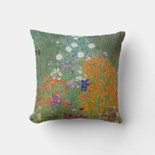 Gustav Klimt Flower Garden Cottage Nature Throw Pillow