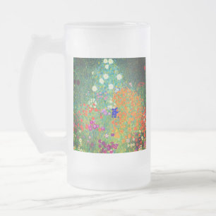 Gustav Klimt Flower Garden Frosted Glass Beer Mug