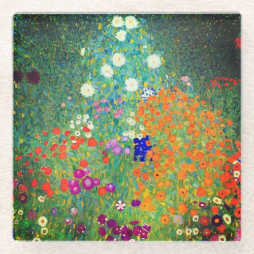 Gustav Klimt Flower Garden Glass Coaster