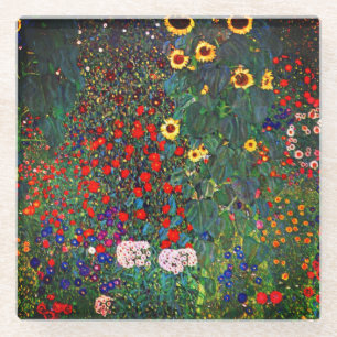 Gustav Klimt Flower Garden Glass Coaster