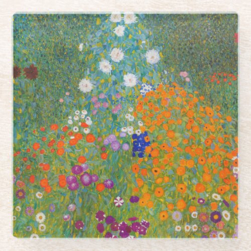 Gustav Klimt _ Flower Garden Glass Coaster