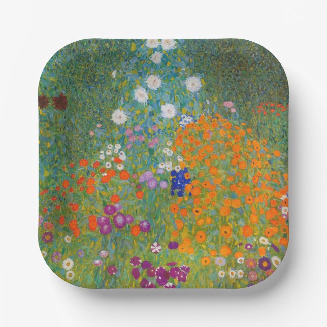 Gustav Klimt - Flower Garden Paper Plates (Front)