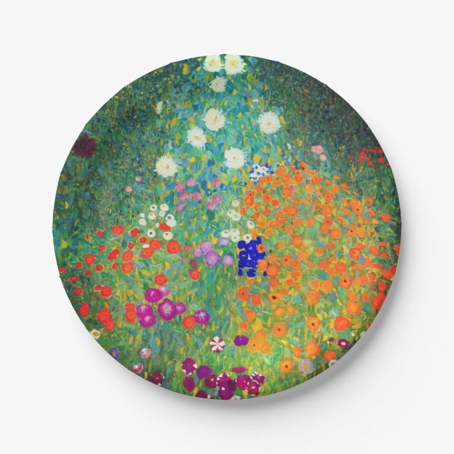 Gustav Klimt Flower Garden Paper Plates (Front)