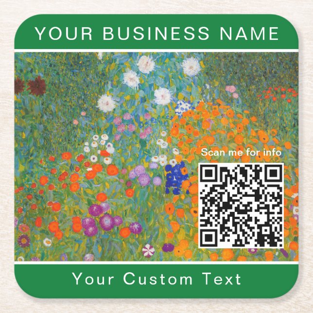 Gustav Klimt - Flower Garden QR Code Square Paper Coaster (Front)