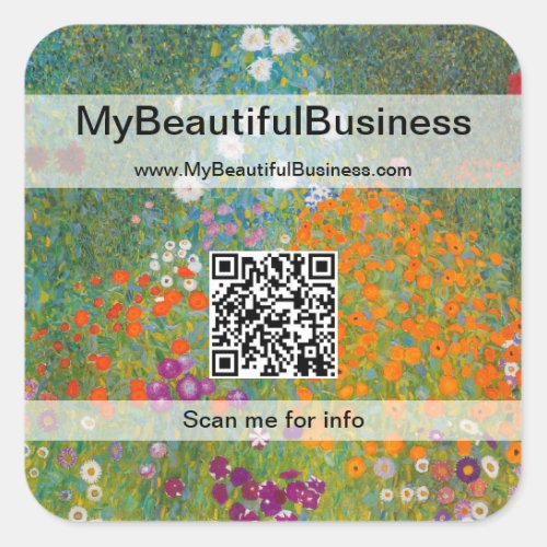 Gustav Klimt _ Flower Garden QR Code Square Sticker