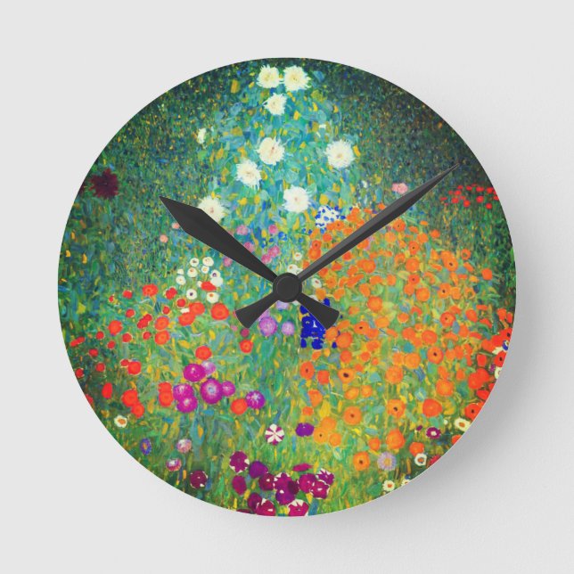 Gustav Klimt Flower Garden Round Clock (Front)