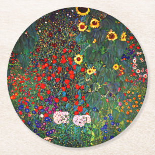 Gustav Klimt Flower Garden Round Paper Coaster