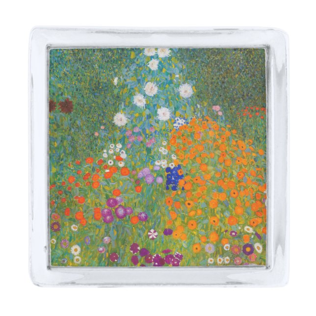 Gustav Klimt - Flower Garden Silver Finish Lapel Pin (Front)