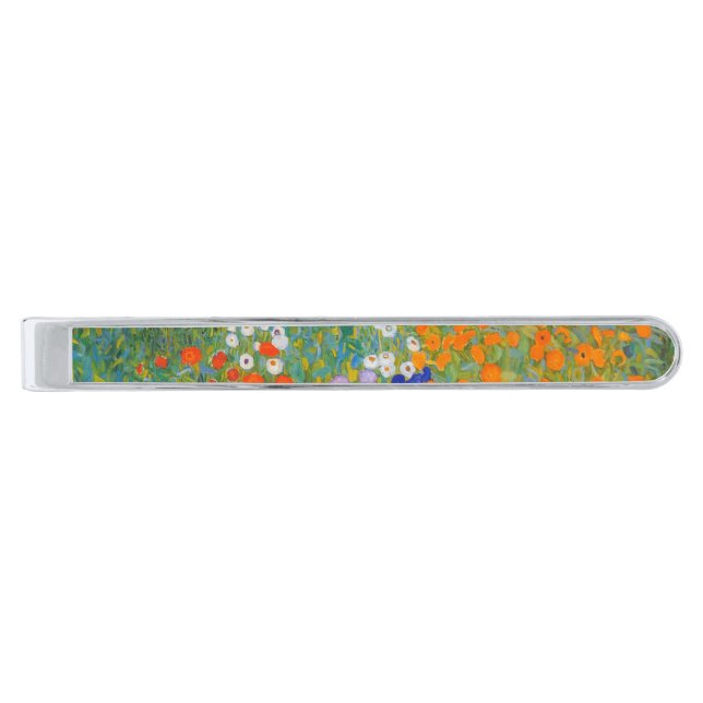 Gustav Klimt - Flower Garden Silver Finish Tie Bar (Front)