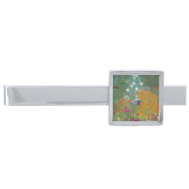 Gustav Klimt - Flower Garden Silver Finish Tie Bar (Front)