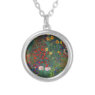 Gustav Klimt Flower Garden Silver Plated Necklace