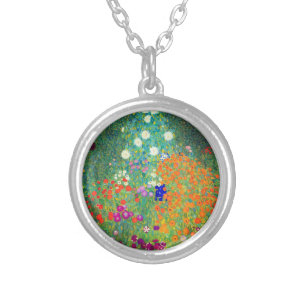 Gustav Klimt Flower Garden Silver Plated Necklace