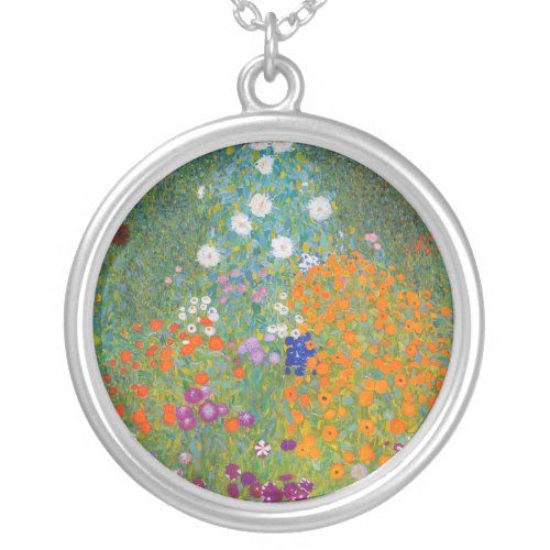 Gustav Klimt _ Flower Garden Silver Plated Necklace
