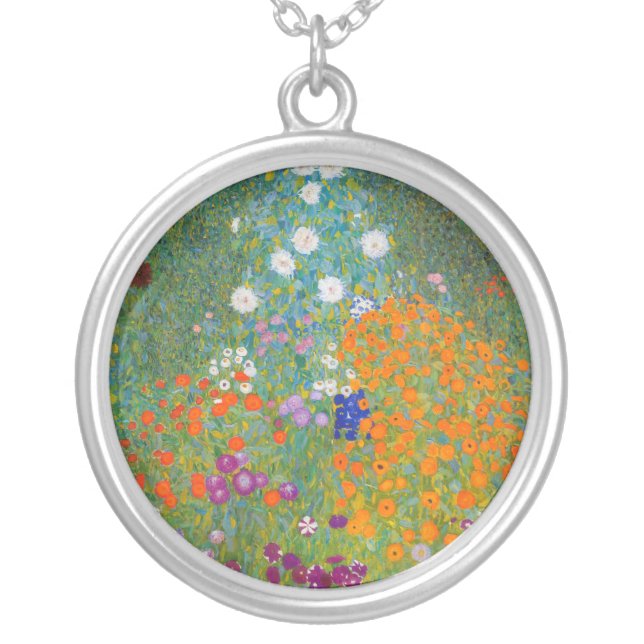 Gustav Klimt - Flower Garden Silver Plated Necklace (Front)
