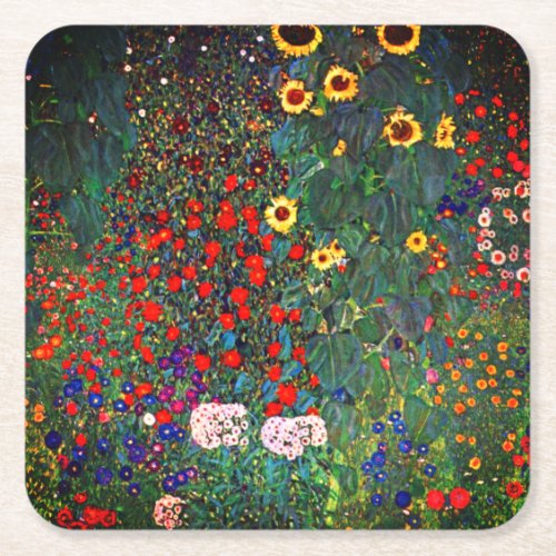 Gustav Klimt Flower Garden Square Paper Coaster