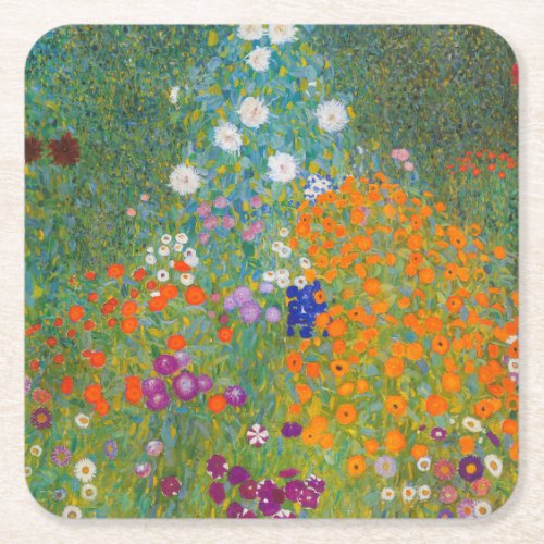 Gustav Klimt _ Flower Garden Square Paper Coaster