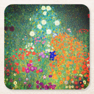 Gustav Klimt Flower Garden Square Paper Coaster