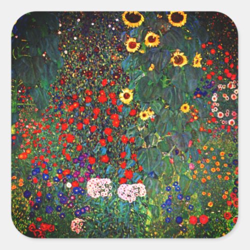 Gustav Klimt Flower Garden Square Sticker