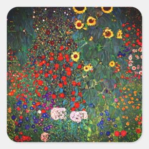 Gustav Klimt Flower Garden Square Sticker