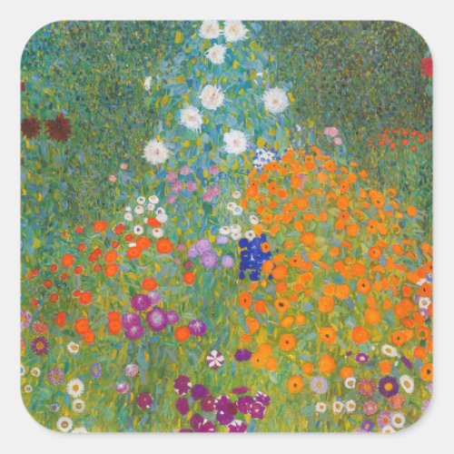 Gustav Klimt _ Flower Garden Square Sticker