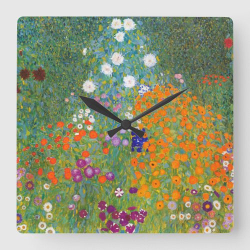 Gustav Klimt Flower Garden Square Wall Clock