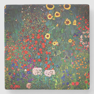 Gustav Klimt Flower Garden Stone Coaster