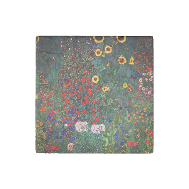 Gustav Klimt Flower Garden Stone Magnet (Front)
