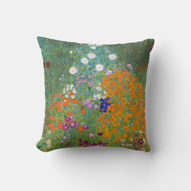 Gustav Klimt: Flower Garden Throw Pillow (Front)