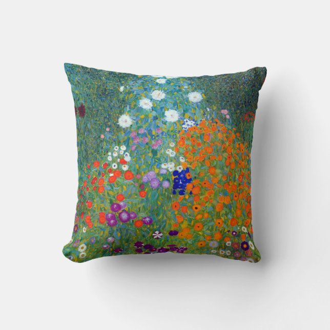 Gustav Klimt Flower Garden Throw Pillow (Front)
