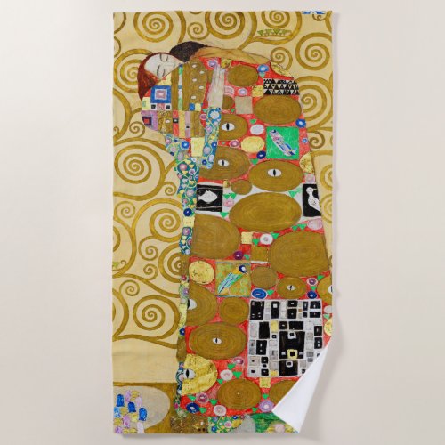 Gustav Klimt Fulfillment Nouveau Couple Beach Towel