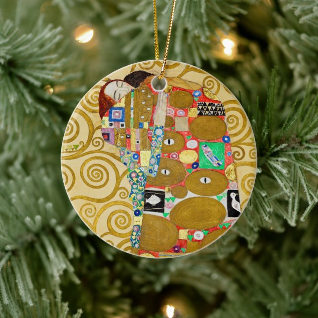 Gustav Klimt Fulfillment Nouveau Couple Ceramic Ornament (Tree)