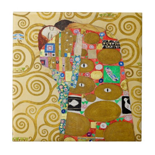 Gustav Klimt Fulfillment Nouveau Couple Ceramic Tile