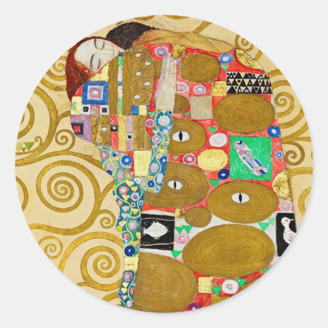 Gustav Klimt Fulfillment Nouveau Couple Classic Round Sticker (Front)