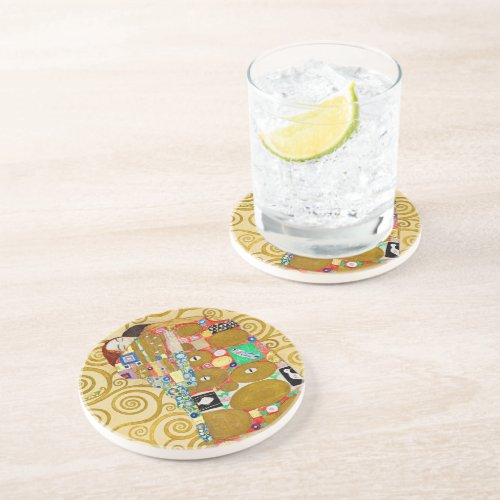 Gustav Klimt Fulfillment Nouveau Couple Coaster