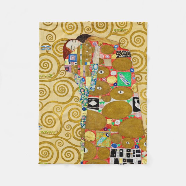 Gustav Klimt Fulfillment Nouveau Couple Fleece Blanket (Front)