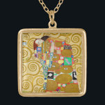 Gustav Klimt Fulfillment Nouveau Couple Gold Plated Necklace<br><div class="desc">Gustav Klimt,  Fulfillment 1910-1911 Art Nouveau Couple with Klimt's signature swirling design and beautiful gold painting.</div>