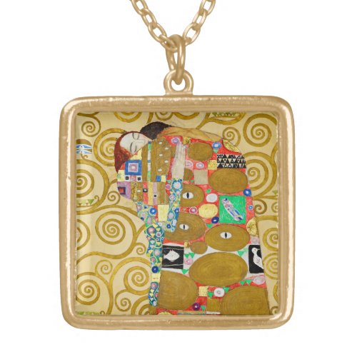 Gustav Klimt Fulfillment Nouveau Couple Gold Plated Necklace