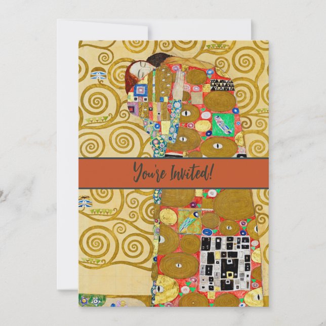 Gustav Klimt Fulfillment Nouveau Couple Invitation (Front)