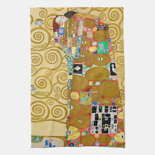 Gustav Klimt Fulfillment Nouveau Couple Kitchen Towel (Vertical)