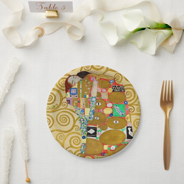 Gustav Klimt Fulfillment Nouveau Couple Paper Plates (Wedding)