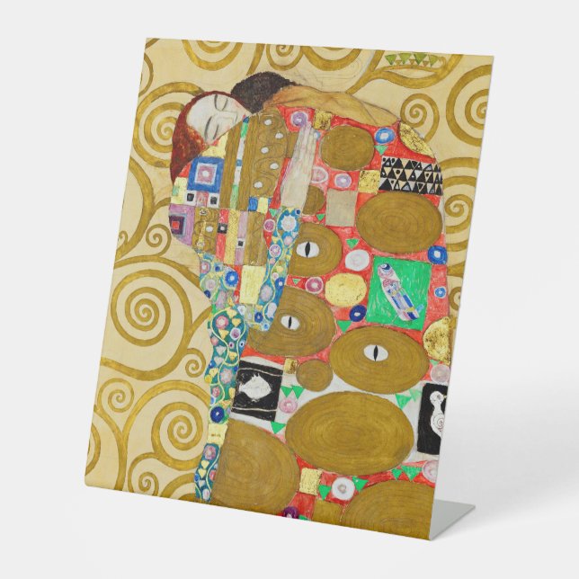 Gustav Klimt Fulfillment Nouveau Couple Pedestal Sign (Front)