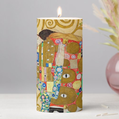 Gustav Klimt Fulfillment Nouveau Couple Pillar Candle