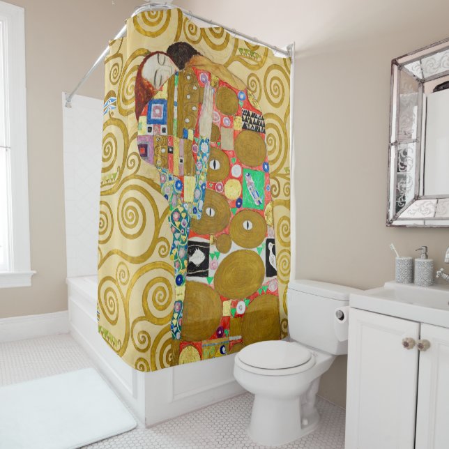 Gustav Klimt Fulfillment Nouveau Couple Shower Curtain (In Situ)
