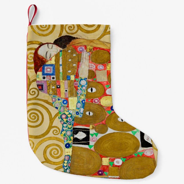 Gustav Klimt Fulfillment Nouveau Couple Small Christmas Stocking (Front)