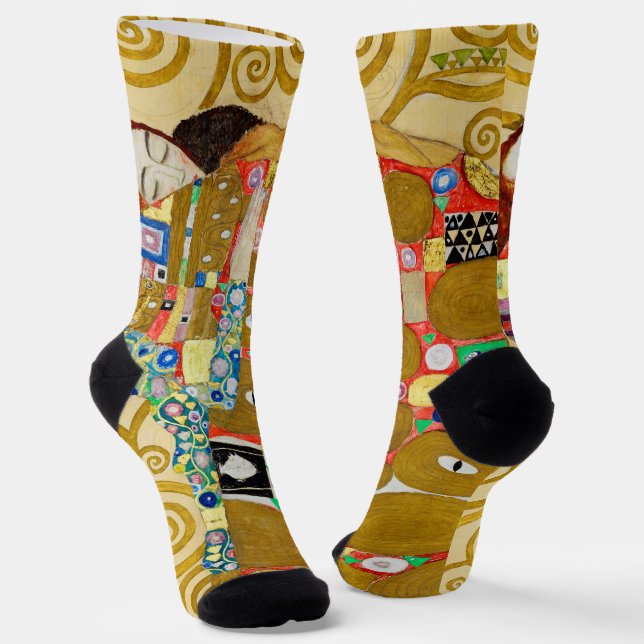 Gustav Klimt Fulfillment Nouveau Couple Socks (Angled)