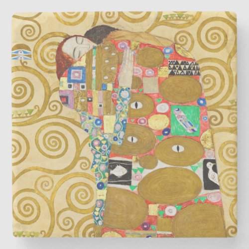 Gustav Klimt Fulfillment Nouveau Couple Stone Coaster